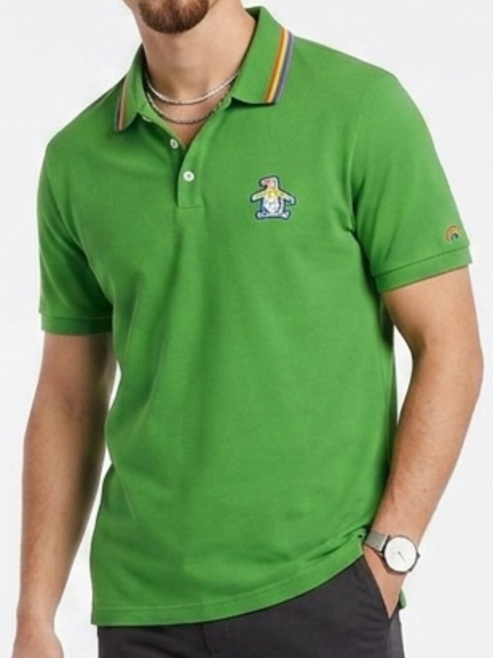 PENGUIN Rainbow Polo Shirt LGBTQ Pride Short Sleeve Green L